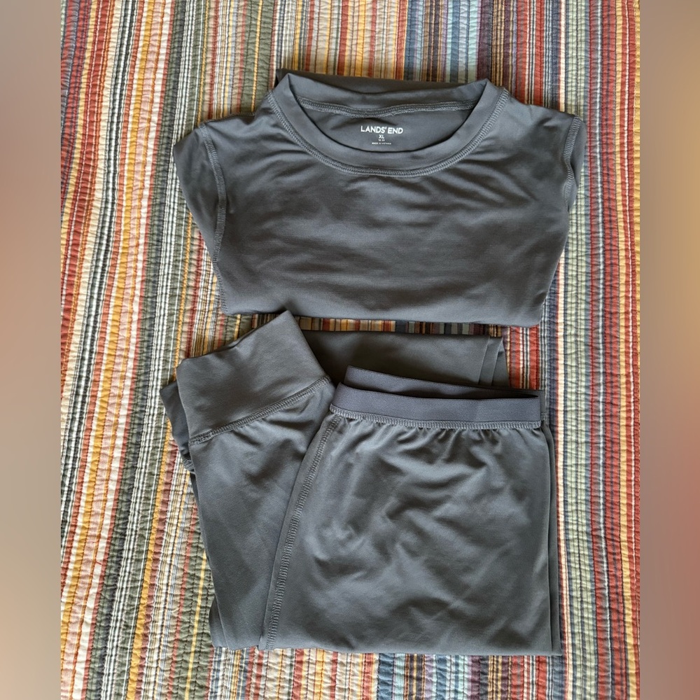 Gray Set: Lands' End Thermaskin Base Layer Thermal Underwear Boys XL 18-20